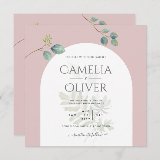 Eucalyptus Bladeren Overlay Boog Bruiloft Kaart (Voorkant / Achterkant)