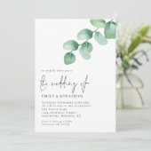 Eucalyptus Bladeren QR Code Script Trouwen Kaart (Staand voorkant)