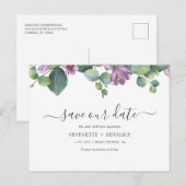 Eucalyptus Bladeren Script Groenery Bewaar de Datu Aankondigingskaart (Voorkant / Achterkant)