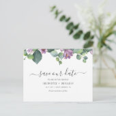 Eucalyptus Bladeren Script Groenery Bewaar de Datu Aankondigingskaart (Staand voorkant)