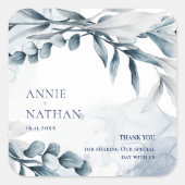 Eucalyptus bladeren stoffig blauwe trouw bruidsboe vierkante sticker (Voorkant)