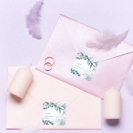 Eucalyptus bladeren stoffig blauwe trouw bruidsboe vierkante sticker