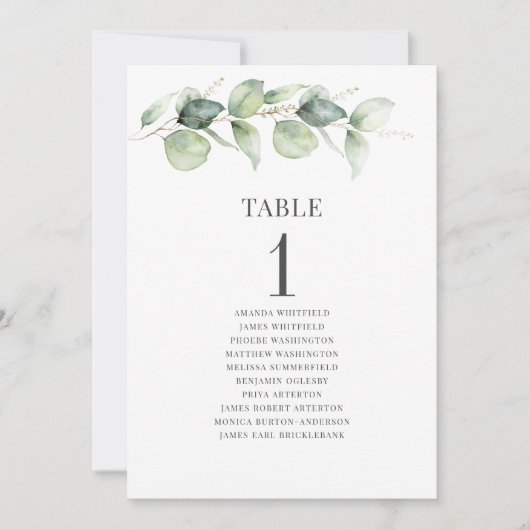 Eucalyptus Bladeren Tafel Nummer Trouw Stoeleninde Kaart (Voorkant)