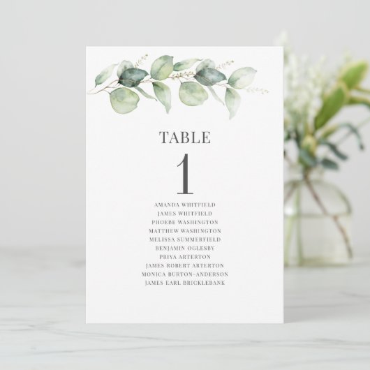 Eucalyptus Bladeren Tafel Nummer Trouw Stoeleninde Kaart (Staand voorkant)