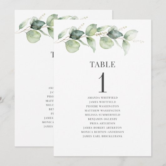 Eucalyptus Bladeren Tafel Nummer Trouw Stoeleninde Kaart (Voorkant / Achterkant)