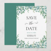 Eucalyptus Bladeren Trouwdag Save The Date (Voorkant / Achterkant)