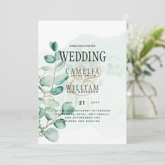 Eucalyptus Bladeren Trouwdecoratie QR CODE Modern Kaart (Staand voorkant)