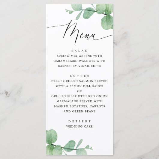 Eucalyptus Bladeren Trouwen | Waterverf Botanisch Menu (Voorkant)