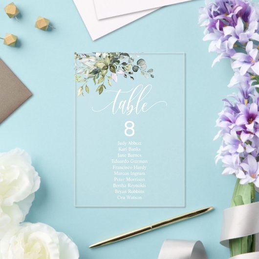 Eucalyptus Bladeren Trouwfeest Stoelen Chart Tafel Acryl Uitnodigingen (Insitu (Huwelijk))