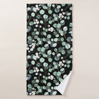 Eucalyptus bladeren: witte bloemen patroon badhanddoek
