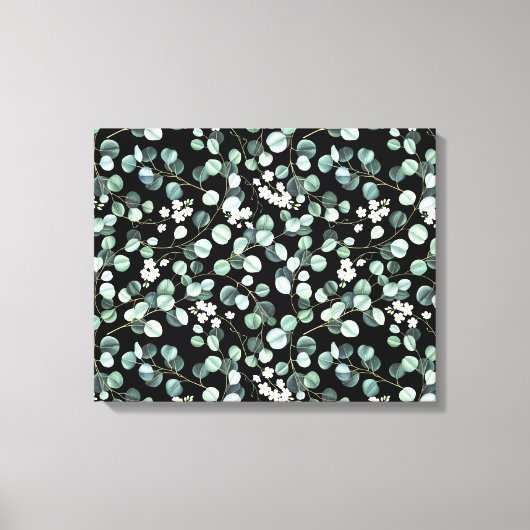 Eucalyptus bladeren: witte bloemen patroon canvas afdruk (Voorkant)