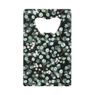 Eucalyptus bladeren: witte bloemen patroon creditkaart flessenopener