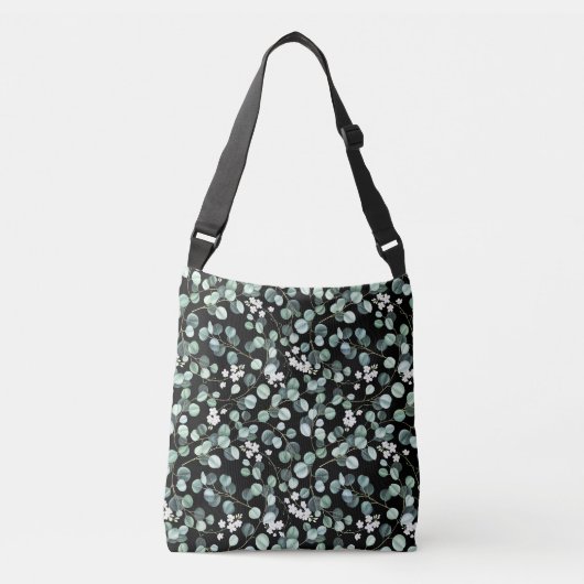 Eucalyptus bladeren: witte bloemen patroon crossbody tas (Voorkant)