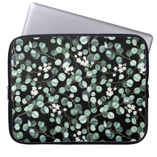Eucalyptus bladeren: witte bloemen patroon laptop sleeve