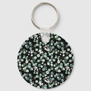Eucalyptus bladeren: witte bloemen patroon sleutelhanger