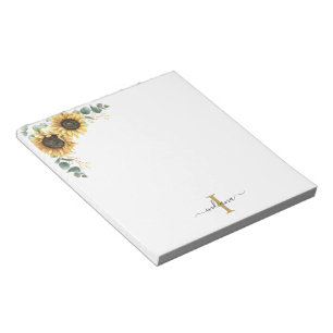 Eucalyptus Bladeren Zonnebloem Monogram Schrift Na Notitieblok