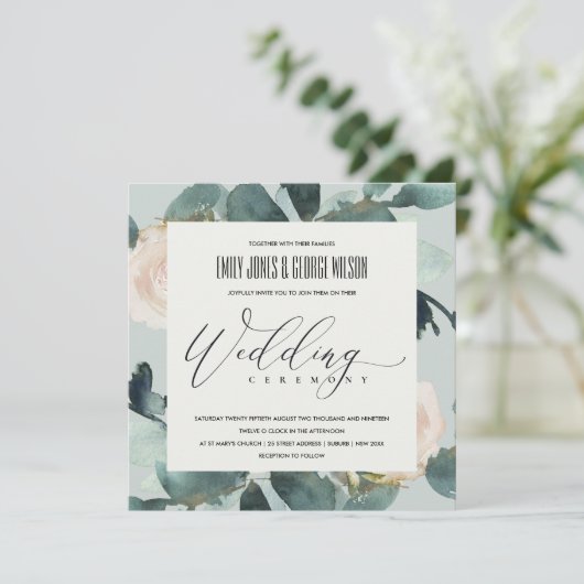 EUCALYPTUS BLAOS ROZE GRIJS ROZE LOOF HUWELIJK KAART (Staand voorkant)