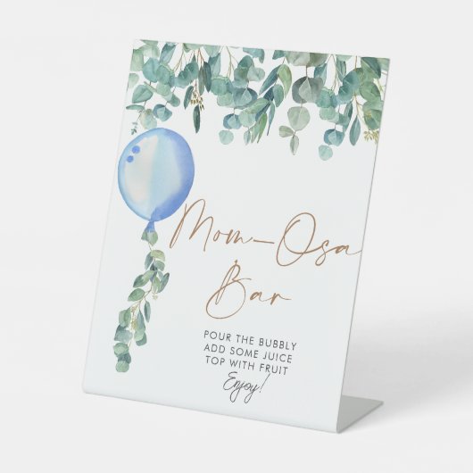 Eucalyptus Blauw Ballon Baby shower Mom-osa Bar Reclamebord Met Voetstuk (Voorkant)