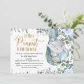 Eucalyptus Blauw Bloemen Kleine Pinda Baby shower Kaart (Staand voorkant)