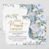 Eucalyptus Blauw Bloemen Kleine Pinda Baby shower Kaart (Voorkant / Achterkant)