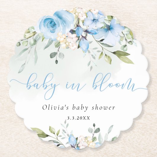 Eucalyptus blauw bloesem baby in bloesem baby show kartonnen onderzetters (Voorkant)