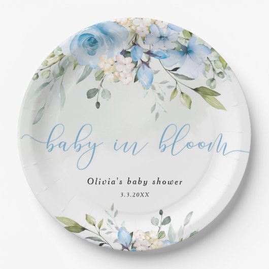 Eucalyptus blauw bloesem baby in bloesem baby show papieren bordje (Voorkant)