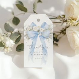 Eucalyptus Blauwe Strik Baby Shower Bedankt Cadeaulabel