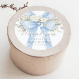 Eucalyptus Blauwe Strik Baby Shower Bedankt Ronde Sticker