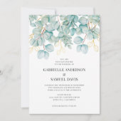 Eucalyptus Blauwgroen en Gold Greenery Wedding Inv (Voorkant)