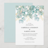 Eucalyptus Blauwgroen en Gold Greenery Wedding Inv (Voorkant / Achterkant)