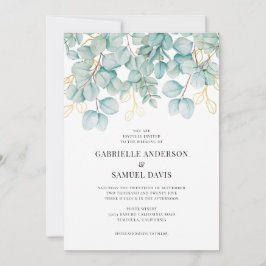 Eucalyptus Blauwgroen en Gold Greenery Wedding Inv