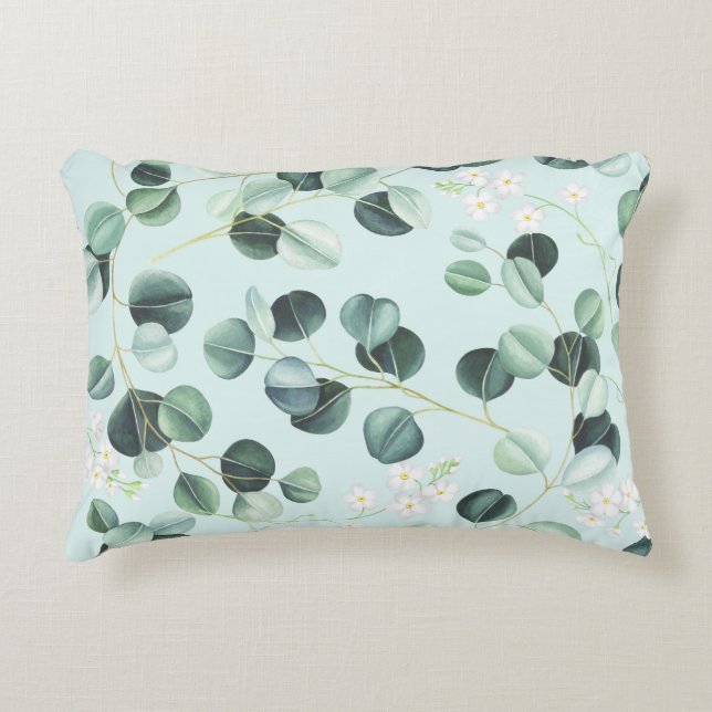 Eucalyptus Bliss: Turquoise Waterverf. Accent Kussen (Voorkant)