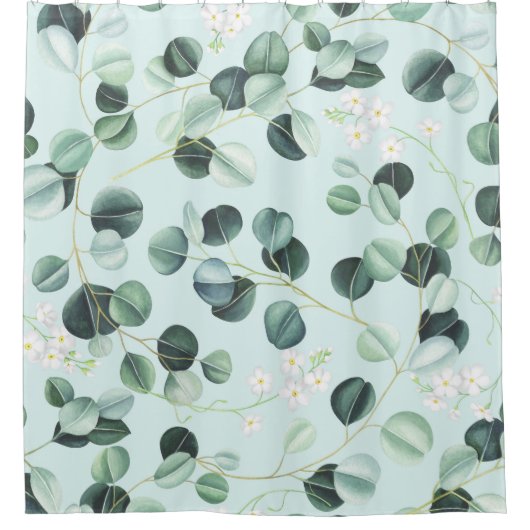 Eucalyptus Bliss: Turquoise Waterverf. Douchegordijn (Voorkant)