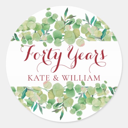Eucalyptus Bloem 40e verjaardag Ronde Sticker (Voorkant)