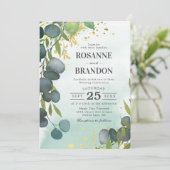 Eucalyptus Bloem Bruiloft Kaart (Staand voorkant)