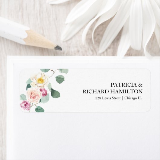 Eucalyptus bloem bruiloft retouradreslabel etiket (Insitu)