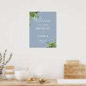 Eucalyptus Bloem Stof Blauw Trouw Welkom Bord Poster (Keuken)