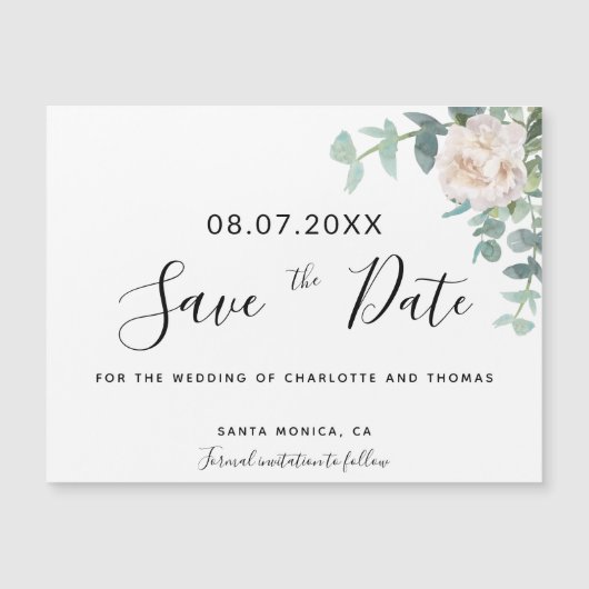 Eucalyptus bloem wit trouwkaart save the date (Voorkant)