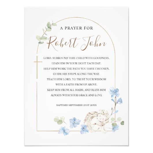 Eucalyptus Bloemen Blauwe Engel Doop Gebed Foto Afdruk (Voorkant)