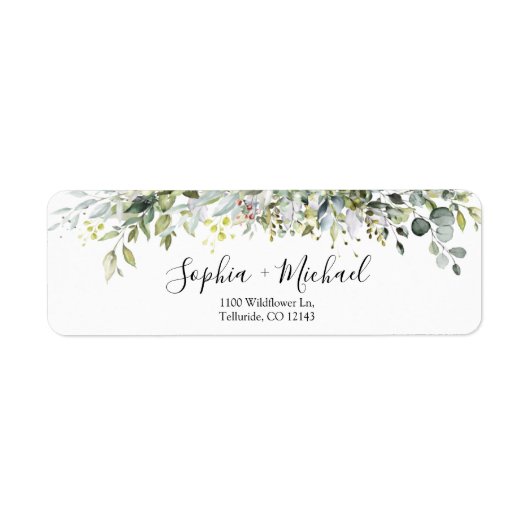 Eucalyptus Bloemen Bruiloft Retouradres label (Voorkant)