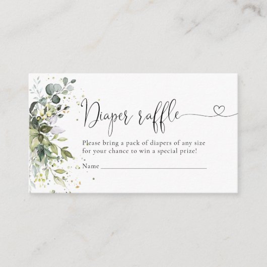 Eucalyptus Bloemen Groene Luier Raffle Informatiekaartje (Voorkant)