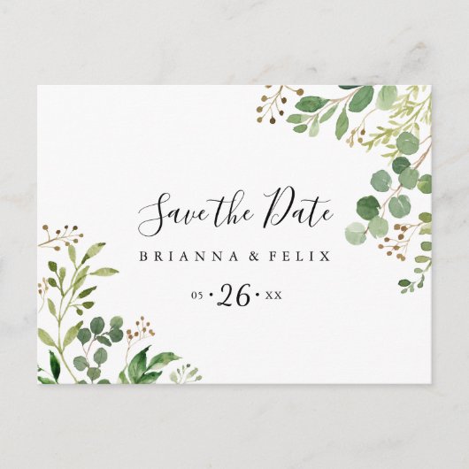 Eucalyptus Bloemen horizontaal Save the Date Briefkaart (Voorkant)