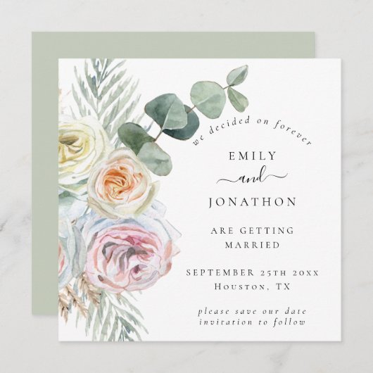 Eucalyptus Bloemen Huwelijk Opslaan Datum Notitiekaartje (Voorkant / Achterkant)