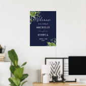 Eucalyptus Bloemen Marine Blauw Bruiloft Welkomstb Poster (Thuiskantoor)