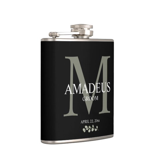 Eucalyptus bloemen monogram bruidegom heupfles (Rechts)