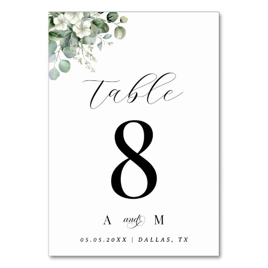 Eucalyptus Bloemen & Monogram Elegant Wit Bruiloft Kaart (Achterkant)