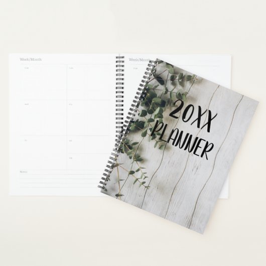 Eucalyptus bloemen op rustiek hout planner (Display)