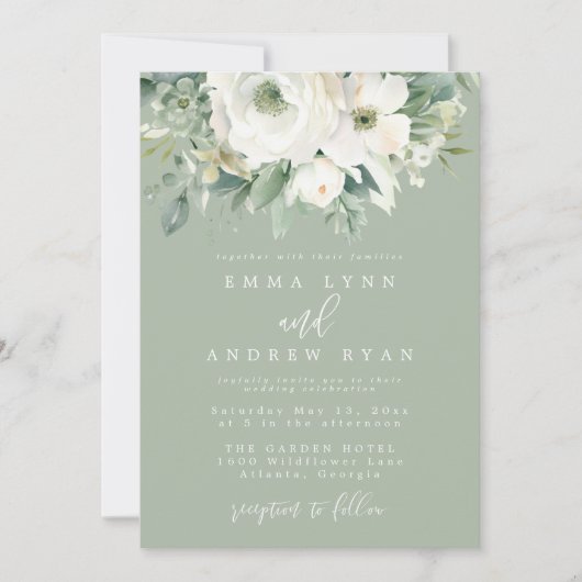 Eucalyptus Bloemen Salie Groene bruiloft uitnodigi Kaart (Voorkant)