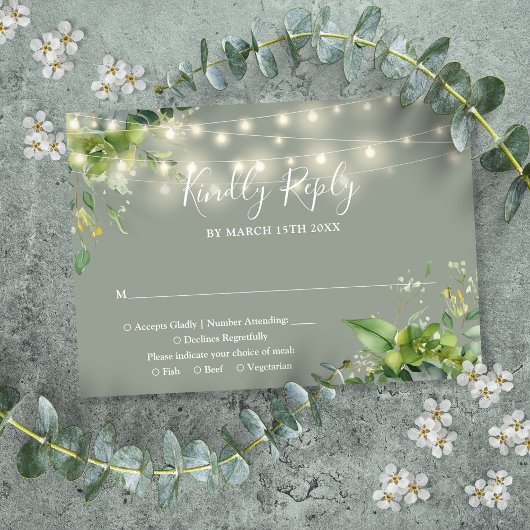Eucalyptus Bloemen String Lights Sage Groene Bruil RSVP Kaartje