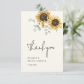 Eucalyptus Bloemen Zonnebloem Bruidsdiner Bedankkaart (Staand voorkant)
